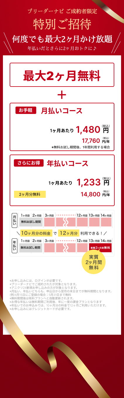 アニクリ24 ご登録後最大4ヶ月無料で申し込む